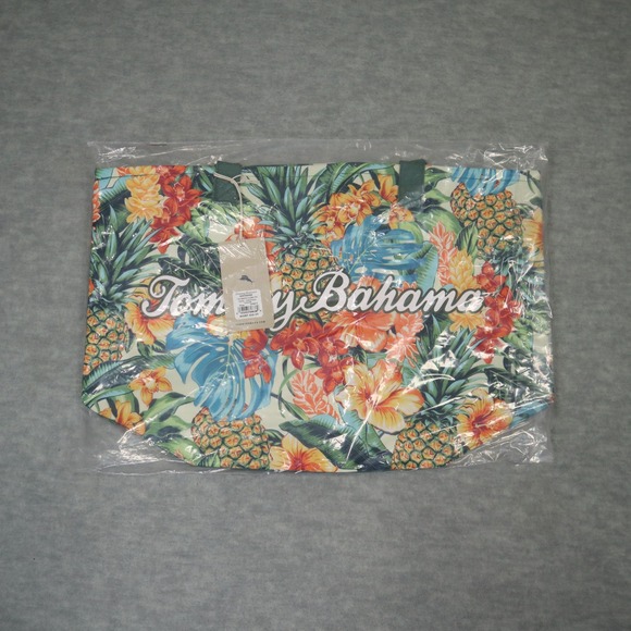 Tommy Bahama Pineapple Blooms Tote Tropical Green Floral Beach Bag Aloha NEW - Picture 3 of 7